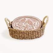 "Handmade Bread Warmer & Wicker Basket - Lovebirds Oval" - Serving Accessories in natural by KORISSA