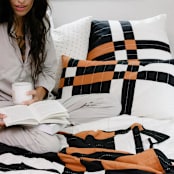 "Patchwork Plaid Throw Pillow - Camel" - Throw Pillows in brown by Anchal