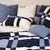 "Patchwork Plaid Lumbar Pillow - Navy" - Throw Pillows in blue by Anchal