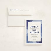 "Modern Star" - Mitzvah Invitations in Cotton by Robert and Stella - Invitation with Envelope