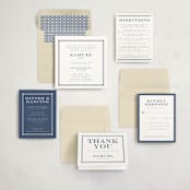 "Square Frame" - Mitzvah Invitations in Navy by Jenna Holcomb - Invitation Suite