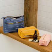 "Medium Cross-Stitch Toiletry Bag - Mustard" - Makeup Bag in yellow by Anchal