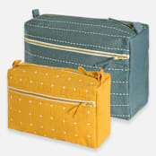 "Medium Cross-Stitch Toiletry Bag - Mustard" - Makeup Bag in yellow by Anchal