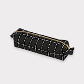 "Small Grid-Stitch Toiletry Bag - Charcoal" - Makeup Bag in black by Anchal