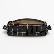 "Small Grid-Stitch Toiletry Bag - Charcoal" - Makeup Bag in black by Anchal