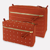 "Large Pin-Stitch Toiletry Bag - Rust" - Makeup Bag in red by Anchal