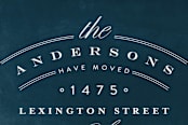 "Address Logo" - Moving Announcements in Navy by Phrosné Barwood - Close-Up
