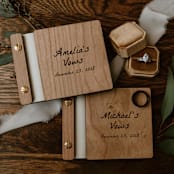 "Classic Script Vow Books | Cherry Wood | Set of 2" - Wedding Vow Books in brown by Katrina Mejia