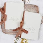 "Beige Floral Monogram Vow Book | Set of 2 | Size 6x4.125" - Wedding Vow Books in beige by Clove and Cedar Design
