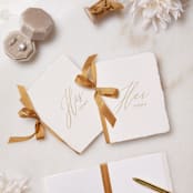 "Handmade Paper Vow Books with Gold Silk Ribbon" - Wedding Vow Books in natural by PAPER and LACE