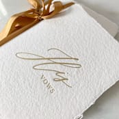 "Handmade Paper Vow Books with Gold Silk Ribbon" - Wedding Vow Books in natural by PAPER and LACE
