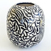 "stoneware vase with black and white maze pattern" - Vases in black by Liz Vigoda