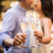 "Custom 8 oz. Glass Champagne Flute" - Gifts for the Bride in clear by Papel Custom Design