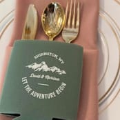 "Custom Mountain stamp can coolers, set of 50" - Favors in green by Rook Design Co