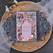 "Qty of 50 Custom Navy Irridescent Shimmer Exquisite Lace Laser Cut | Other Color Options Available" - Invitation Pockets in blue by Papel Custom Design