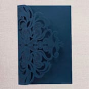 "Qty of 50 Custom Navy Shimmer Classic Lace Tri-fold Laser Cut | Other Color Options Available" - Invitation Pockets in white by Papel Custom Design