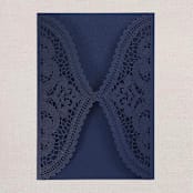 "Qty of 50 Custom Navy Irridescent Shimmer Chantilly Lace Invitation Pocket | Other Color Options Available" - Invitation Pockets in blue by Papel Custom Design