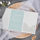 "Qty of 50 Custom Silver Shimmer Formal Lace Pocket | Other Color Options Available" - Invitation Pockets in silver by Papel Custom Design