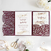 "Custom Laser Cut Lace Pattern Pockets for 5x7 Cards | Set of 10 | Envelopes Included" - Invitation Pockets in multicolorassorted-colors by Self Stationery