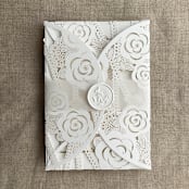 "White Rose Floral Lace Lasercut Petal Pocket for 5x7 inch Invitation | Pack of 10 | Envelopes Included" - Invitation Pockets in white by Ivory Invitations