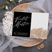 "Qty of 50 Custom Rose Gold Glitter Tropical Leaf Lasercut Pocket | Other Color Options Available" - Invitation Pockets in gold by Papel Custom Design