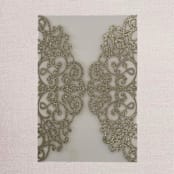 "Qty of 50 Custom Stunning Lace Glitter Champagne Gold Laser Cut Gatefold | Other Color Options Available" - Invitation Pockets in green by Papel Custom Design