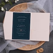 "Qty of 50 Custom Blush Shimmer Simply Elegant Tri-fold Pocket with Mailing Envelopes" - Invitation Pockets in pink by Papel Custom Design