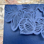 "Qty of 50 Custom Navy Shimmer Exquisite Flower Tri-fold Laser Cut with Inside Pocket | Other Color Options Available" - Invitation Pockets in white by Papel Custom Design