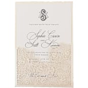 "Cream Laser Cut Invitation Pocket with Roses Motif for 5x7 Card | Set of 10 | Envelopes Included" - Invitation Pockets in beige by Self Stationery