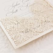 "Cream Laser Cut Invitation Pocket with Roses Motif for 5x7 Card | Set of 10 | Envelopes Included" - Invitation Pockets in beige by Self Stationery