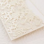 "Cream Floral Laser Cut Invitation Pocket for 5x7 Card | Set of 10 | Envelopes Included" - Invitation Pockets in beige by Self Stationery