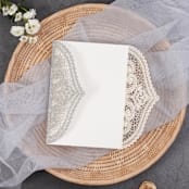 "Qty of 50 Custom Silver Glitter Chantilly Lace Invitation Pocket | Other Color Options Available" - Invitation Pockets in silver by Papel Custom Design