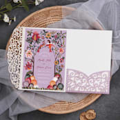 "Qty of 50 Custom Gorgous Open Lace Mauve Glitter Pocket | Other Color Options Available" - Invitation Pockets in purple by Papel Custom Design