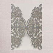 "Qty of 50 Custom Silver Glitter Exquisite Lace Laser Cut | Other Color Options Available" - Invitation Pockets in brown by Papel Custom Design