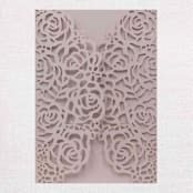 "Qty of 50 Custom Blush Shimmer Rose Design Laser Cuts with mailing envelopes" - Invitation Pockets in brass by Papel Custom Design