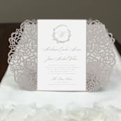 "Qty of 50 Custom Blush Shimmer Rose Design Laser Cuts with mailing envelopes" - Invitation Pockets in brass by Papel Custom Design
