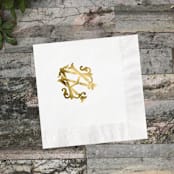 "Custom Monogram Featuring Chic Font Gold Foil on White Napkin" - Napkins in white by Papel Custom Design