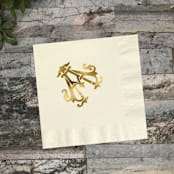 "Custom Monogram Featuring Chic Font Gold Foil on Ecru Napkin" - Napkins in beige by Papel Custom Design