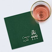 "Champagne Tower Personalized Cocktail Napkins Green" - Napkins in green by Papel Custom Design