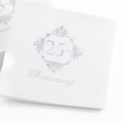 "Silver 25th Anniversary Beverage Napkins" - Napkins in white by Papel Custom Design