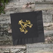 "Custom Monogram Featuring Chic Font Gold Foil on Black Napkin" - Napkins in black by Papel Custom Design