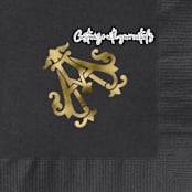 "Custom Monogram Featuring Chic Font Gold Foil on Black Napkin" - Napkins in black by Papel Custom Design