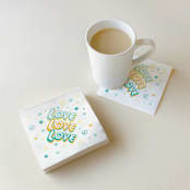 "Love, Love, Love Napkin Pack, pina colada color, cocktail size, pack of 50" - Napkins in white by ForYourParty