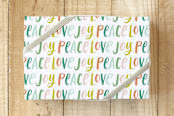 "Brush Lettering Joy Peace Love" - Wrapping Paper in Candied Fruit by Kristen Magee - Front