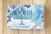 "Happy Hanukkah" - Wrapping Paper in Traditional Blue by A MAZ Design - Front