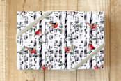 "Bird in Birch" - Wrapping Paper in Red by Sara Berrenson - Front