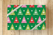 "Retro Christmas Trees" - Wrapping Paper in Holiday Green by Carey Copeland - Front