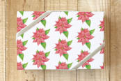 "Poinsettia Half Drop" - Wrapping Paper in Poinsettia Pink by Lisa Travis - Front