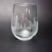 "Boston Massachusetts Skyline Stemless Wine Glass" - Drinkware in clear by stephanie miller 1