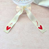 "Handmade Personalized Ribbon Place Card- Customizable Style- Set of 10 Ivory/Red Hearts" - Ribbons in natural by Inkspiringletters